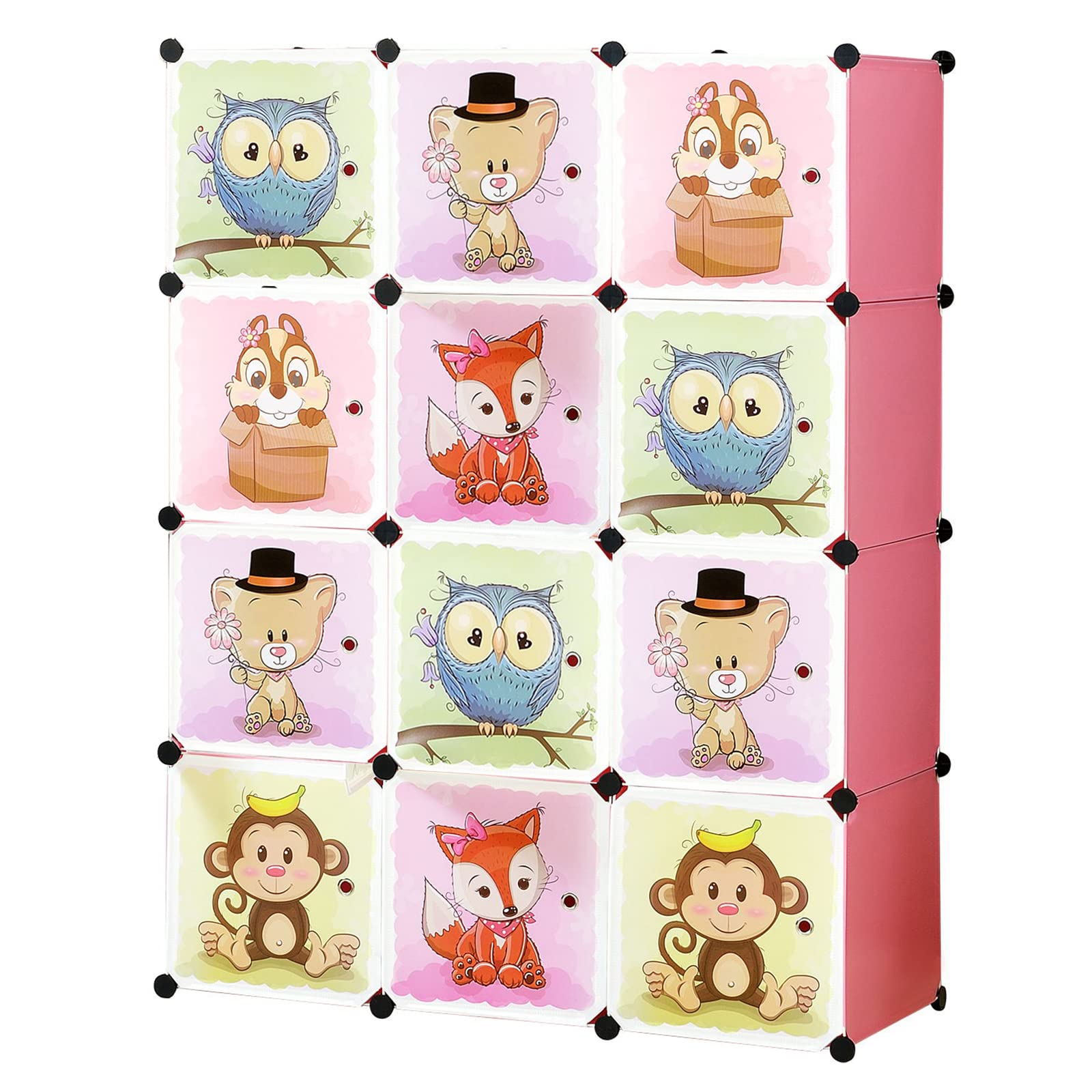 BRIAN & DANY Armario Modular Infantil Animales Puertas Estanterías Almacenaje Rosa 110 x 47 x 147 cm