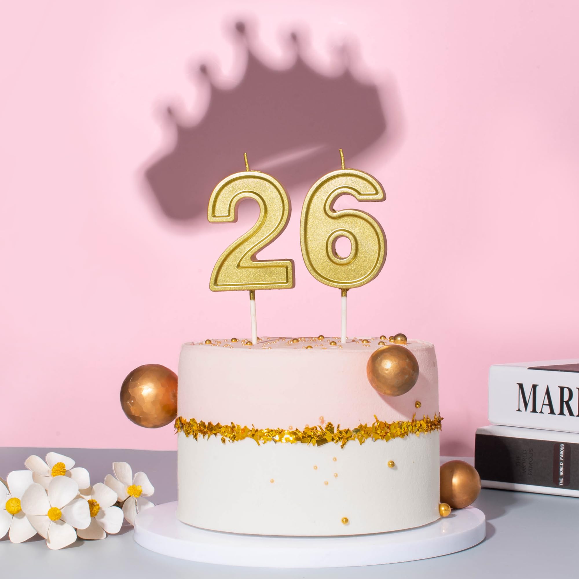 Velas de cumpleaños de oro Roma de 2.76 pulgadas con número 16, velas de números dorados, velas de números de pastel, celebración de fiesta