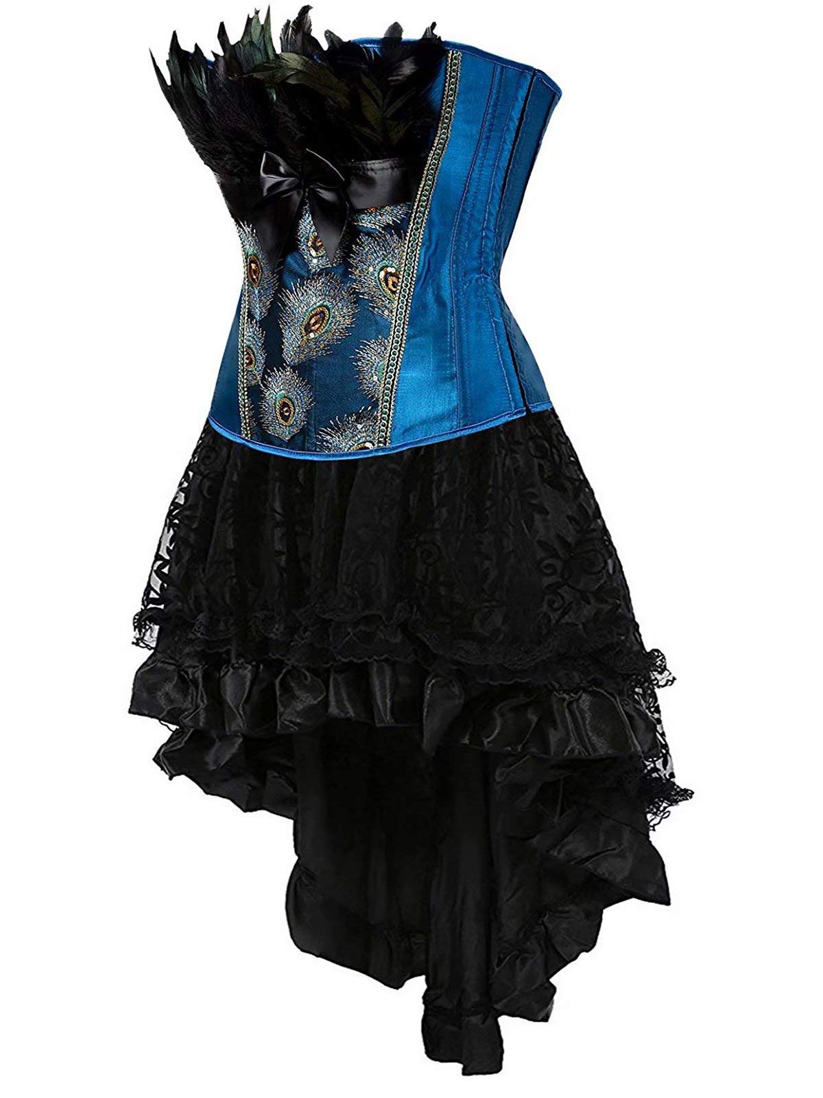 Josamogre Corset Femme Sexy Bustier Robe Jupe Élégantes Plume De Paon Gothique Dentelle Costume Halloweenn