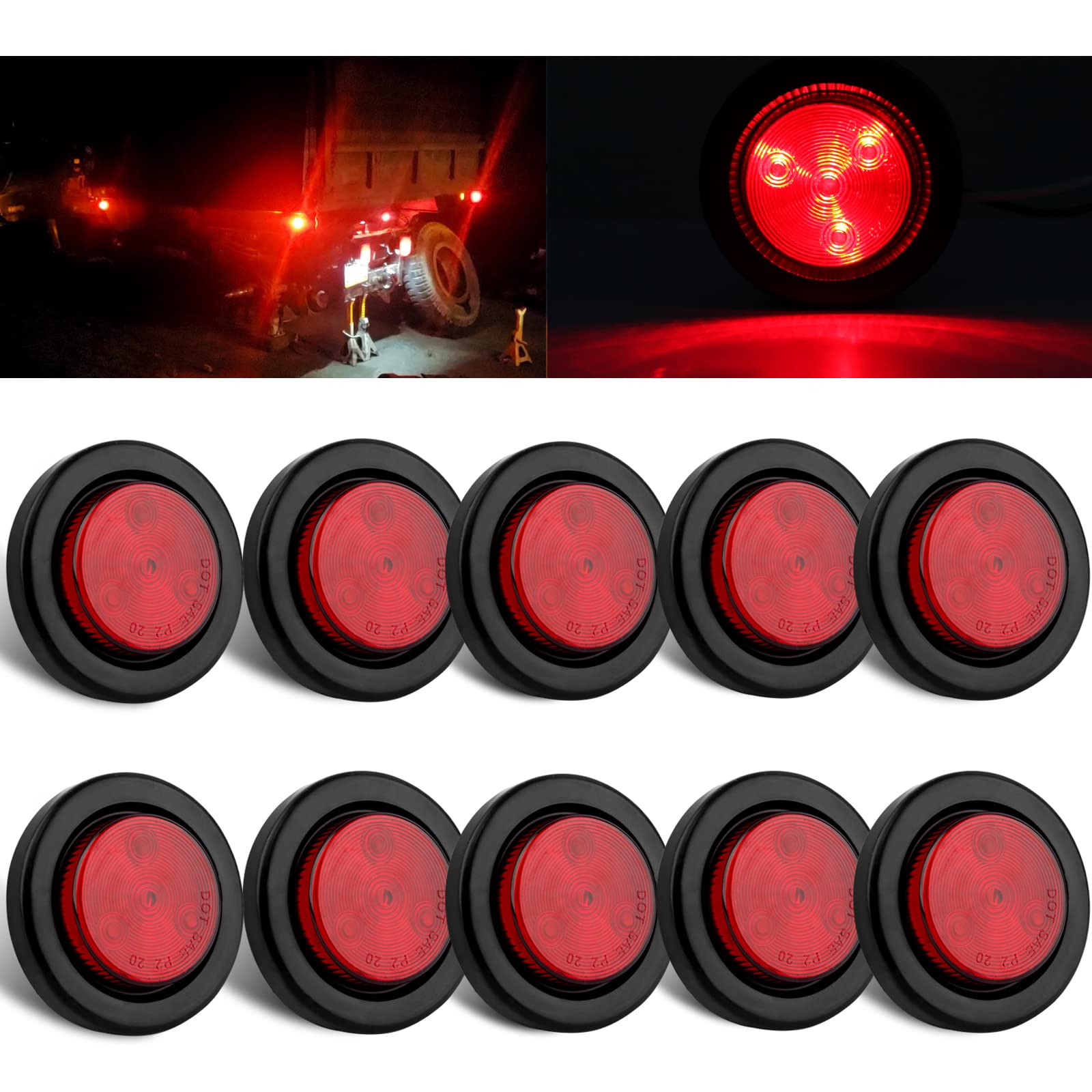 5 Red Round 2" Side Marker Lights Clearance 9 LED Truck Trailer Lamps W/ Plugs E - Foto 10