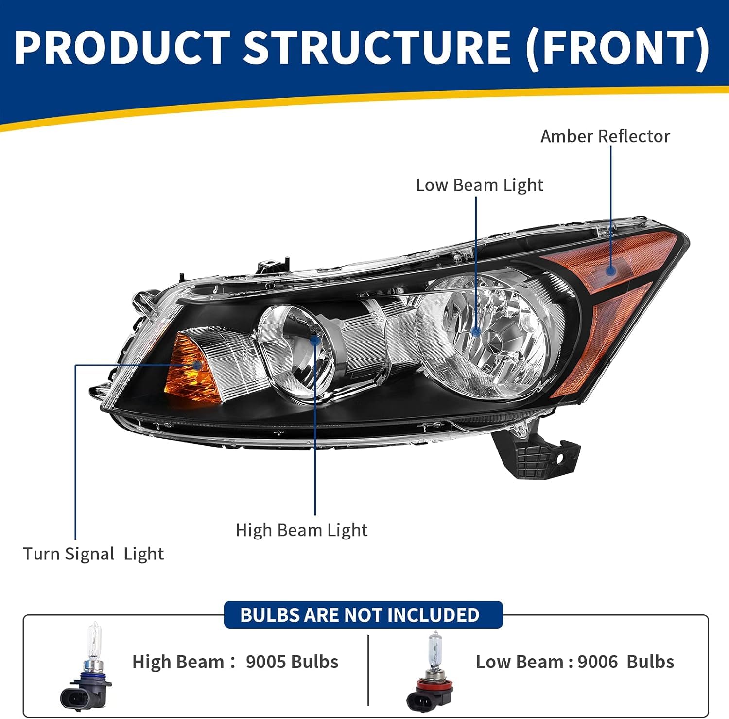 AUTOSAVER88 Headlight Assembly Compatible with 2008-2012 Honda Accord Sedan 4-Door, 08 09 10 11 12 Accord Headlights, Driver and Passenger Side