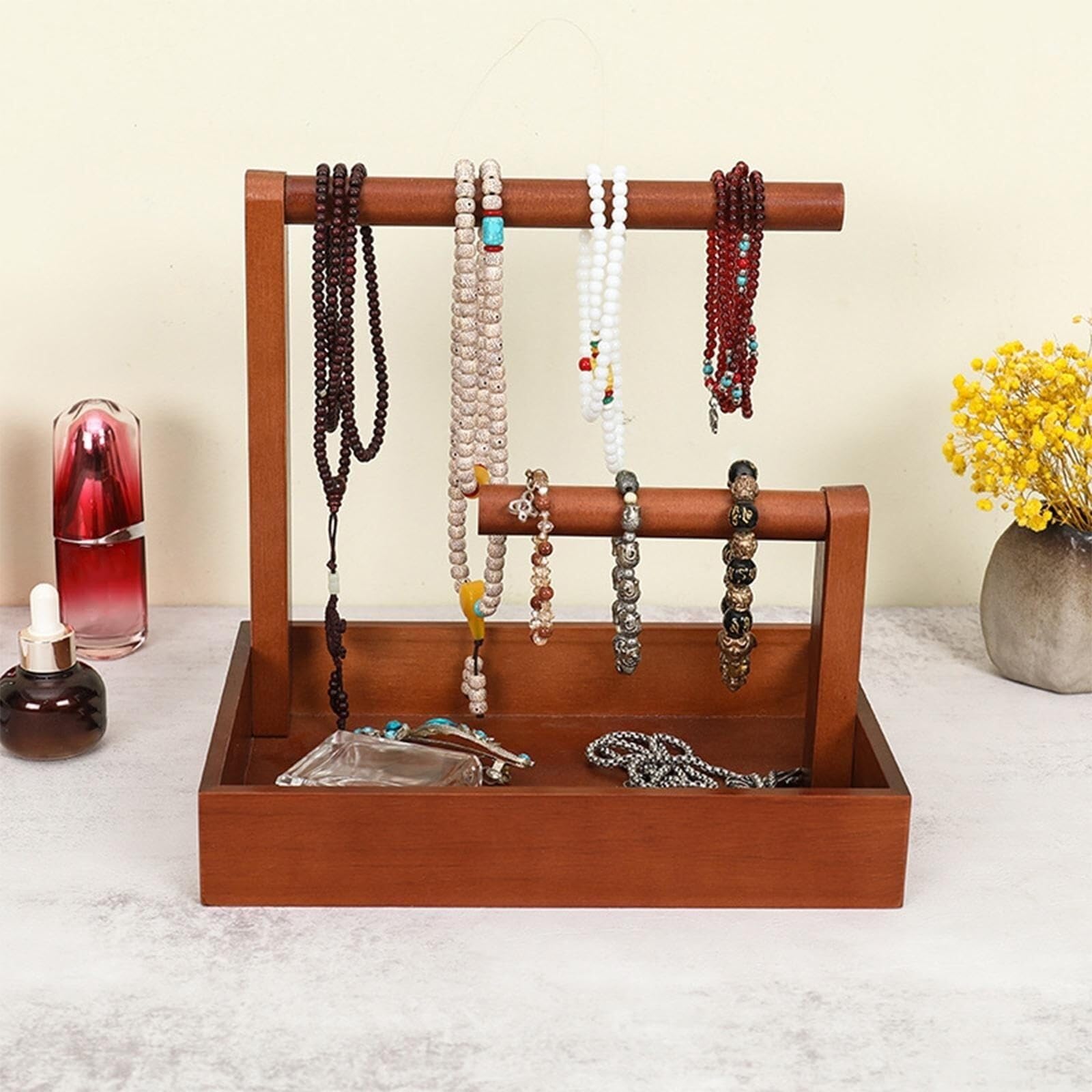 Expositor de Joyas de Madera para Mujer, con 2 Accesorios de fotografía, Soporte para Relojes, Pendientes y Collares.