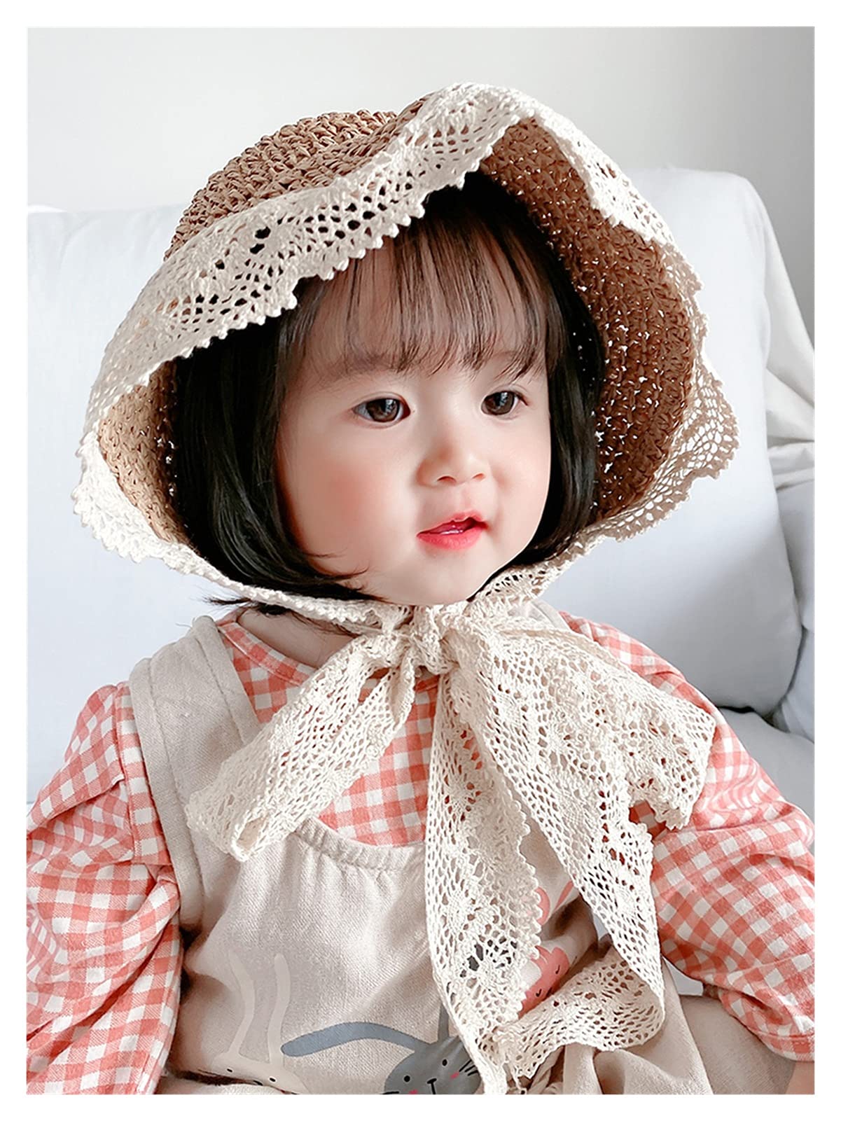 Kinder-Sommerhut, Kinder-Baby-Strohhut, Baby-Eltern-Kind-Mädchen, Frühling und Herbst, Sonnenschutz, Sonnenschutz, Spitze, koreanischer Sommerurlaub, Strandhut (2 L 2 7Y)