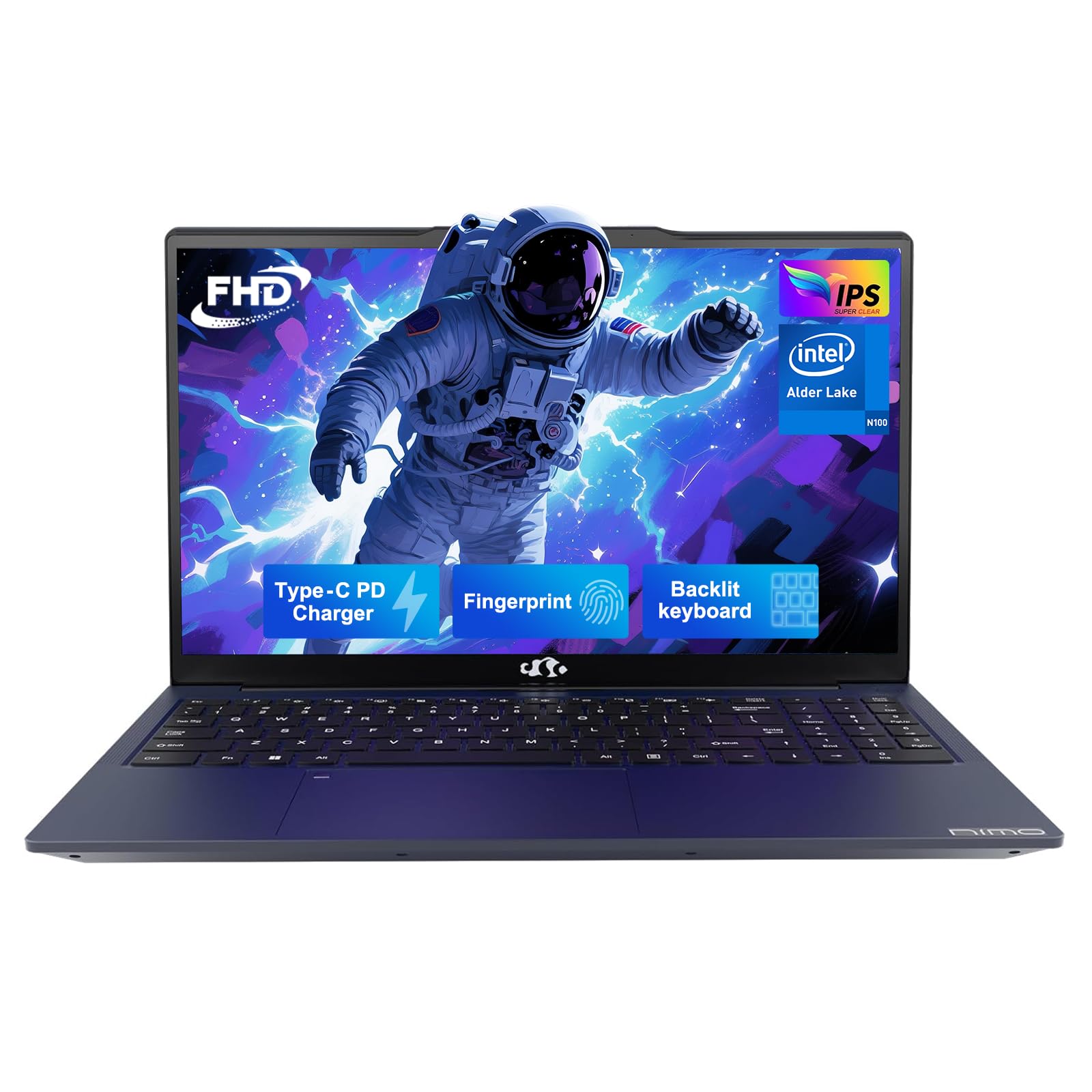 NIMO 15.6" IPS FHD-Laptop-Computer, Intel Pentium Quad Core N100 8GB RAM 128GB SSD (Beat i3-1115G4, Up to 3.4GHz) Backlit Keyboard Fingerprint Type-C WiFi 6 BT5.2, for Student and Home (Renewed)