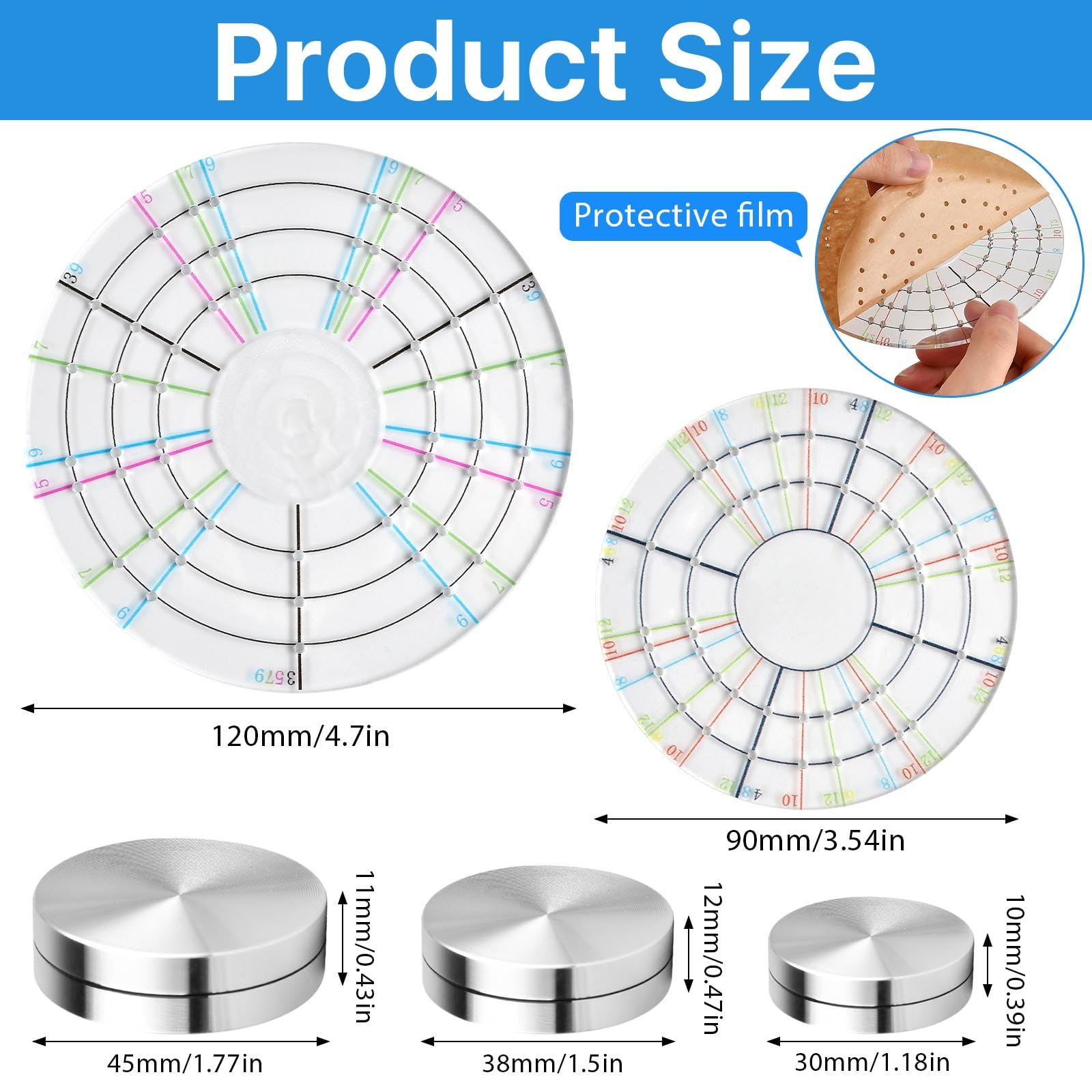 Akamino Set of 5 Ceramic Pottery Trimmer Spinner Tools,4.72 in&3.54 in Rotary Disc Pottery Wheel Trimmer Tool with 3 Size Metal Pottery Throwing Wheel,Clay Wheel Trimmer Tool for Potters Clay Artists