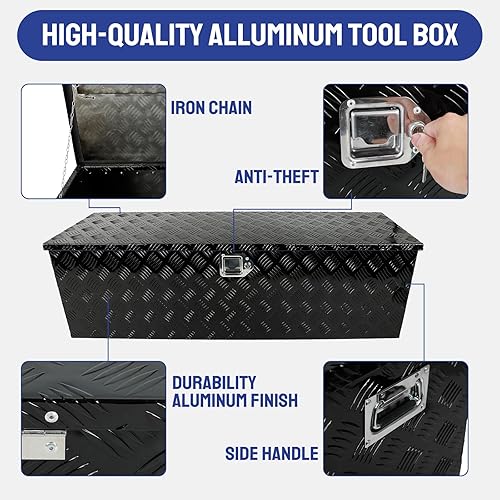 Miniatura 4 de Caja de herramientas de camión chapada en aluminio resistente, organizador de almacenamiento impermeable con asa lateral, cerradura y llaves, caja