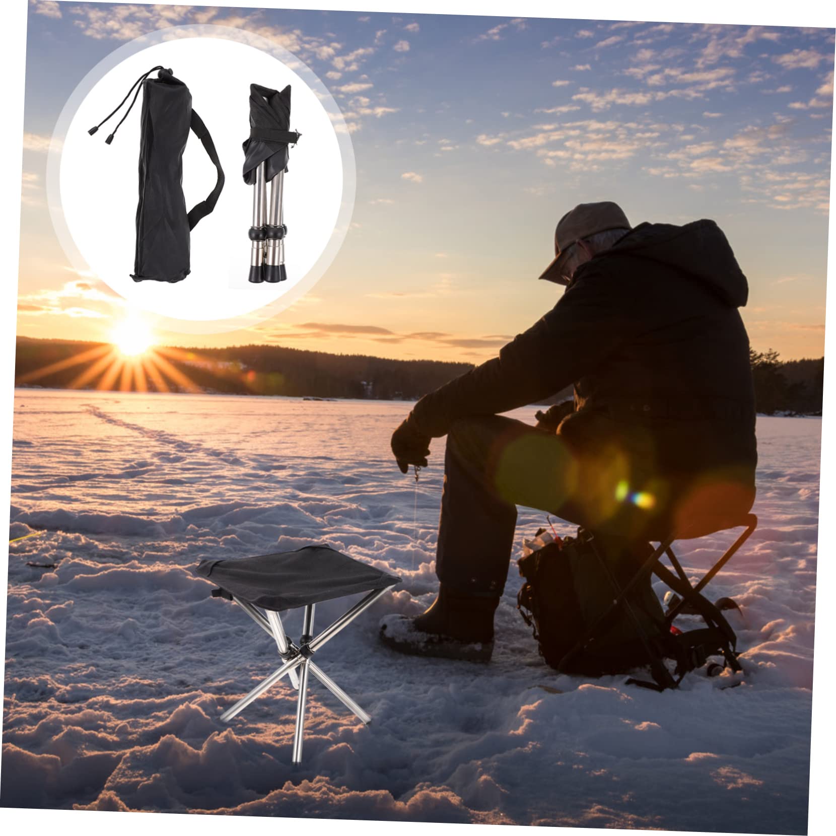 Abaodam Sgabello Telescopico Pieghevole in Acciaio Inossidabile Nero, Pratico e Portatile per Attività All'aperto e Arrampicata, per Campeggio e Pesca