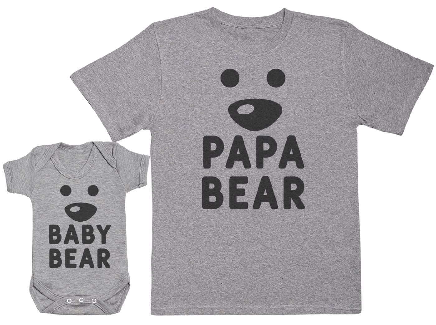 The Gift Project Papa Bear & Baby Bear Face - Dad T-Shirt & Baby Bodysuit - Matching Set - Baby | 18-24M, Grey