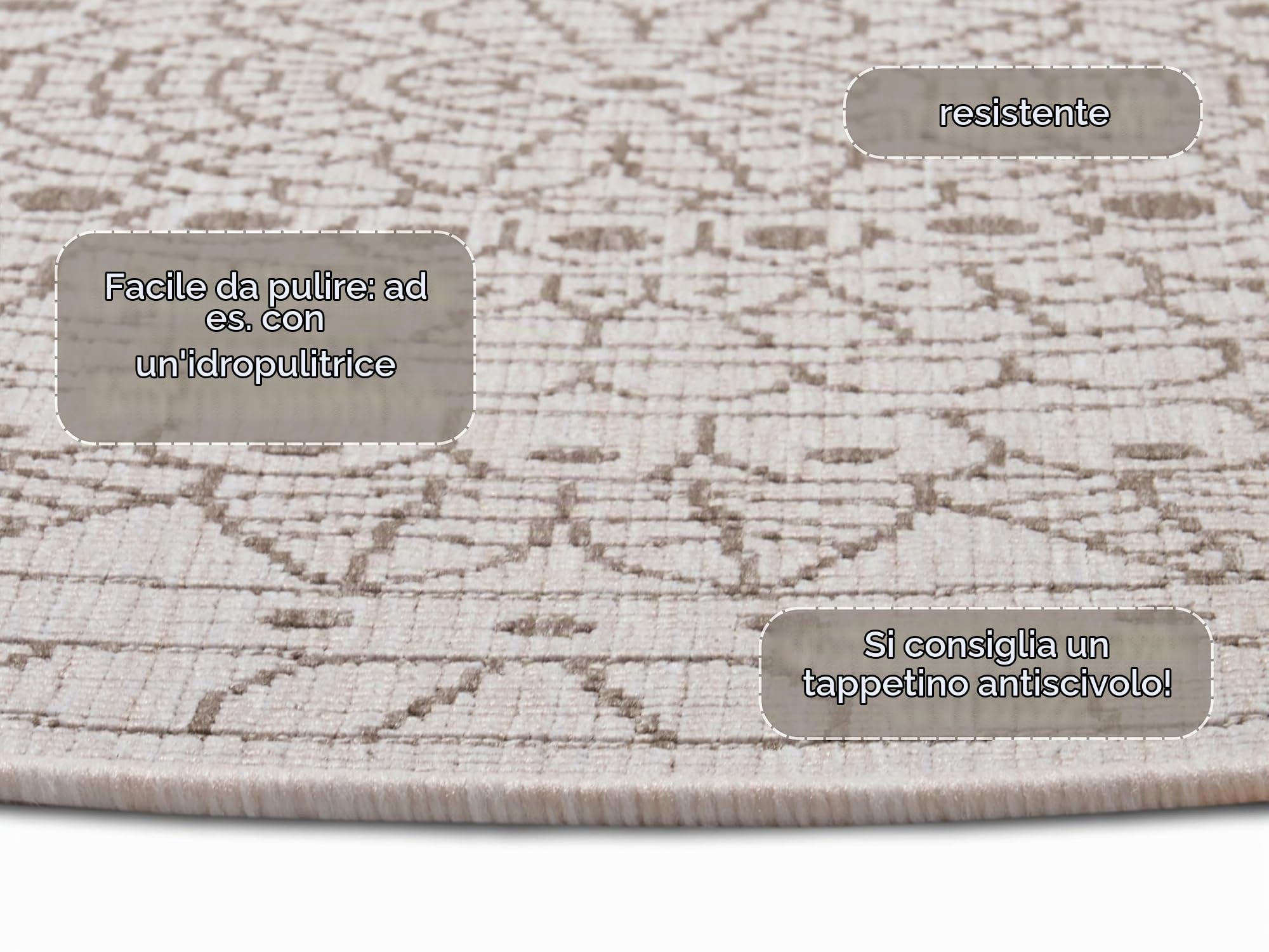 Northrugs Porto - Tappeto rotondo reversibile, impermeabile, motivo mandala, resistente alle intemperie, per balcone, terrazza, giardino, soggiorno in line, diametro 100 cm