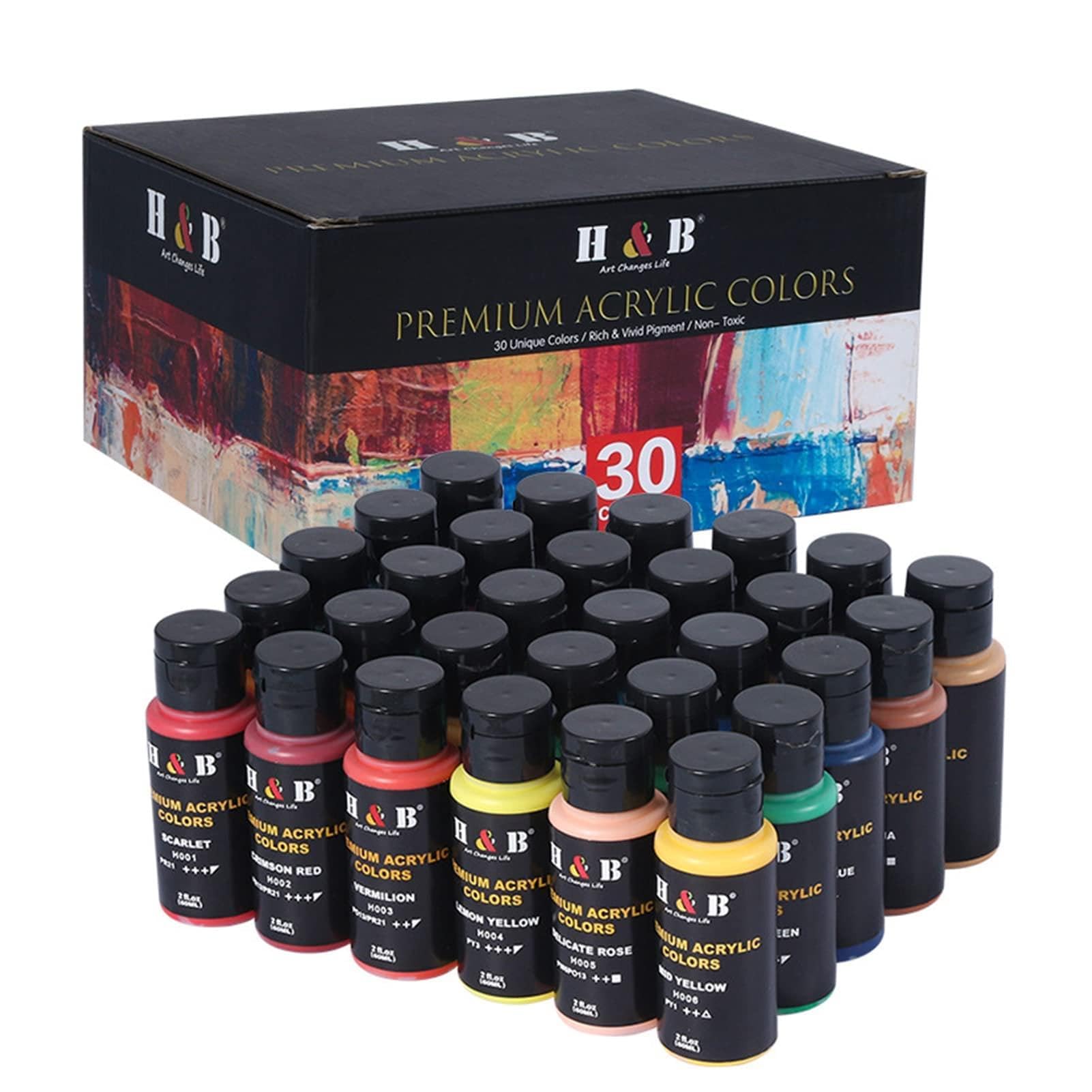 30 Farben Acrylfarben-Set, Sichere Premium-Qualität, Hohe Deckkraft für, Studenten, Hobbymaler, Kunstbedarf