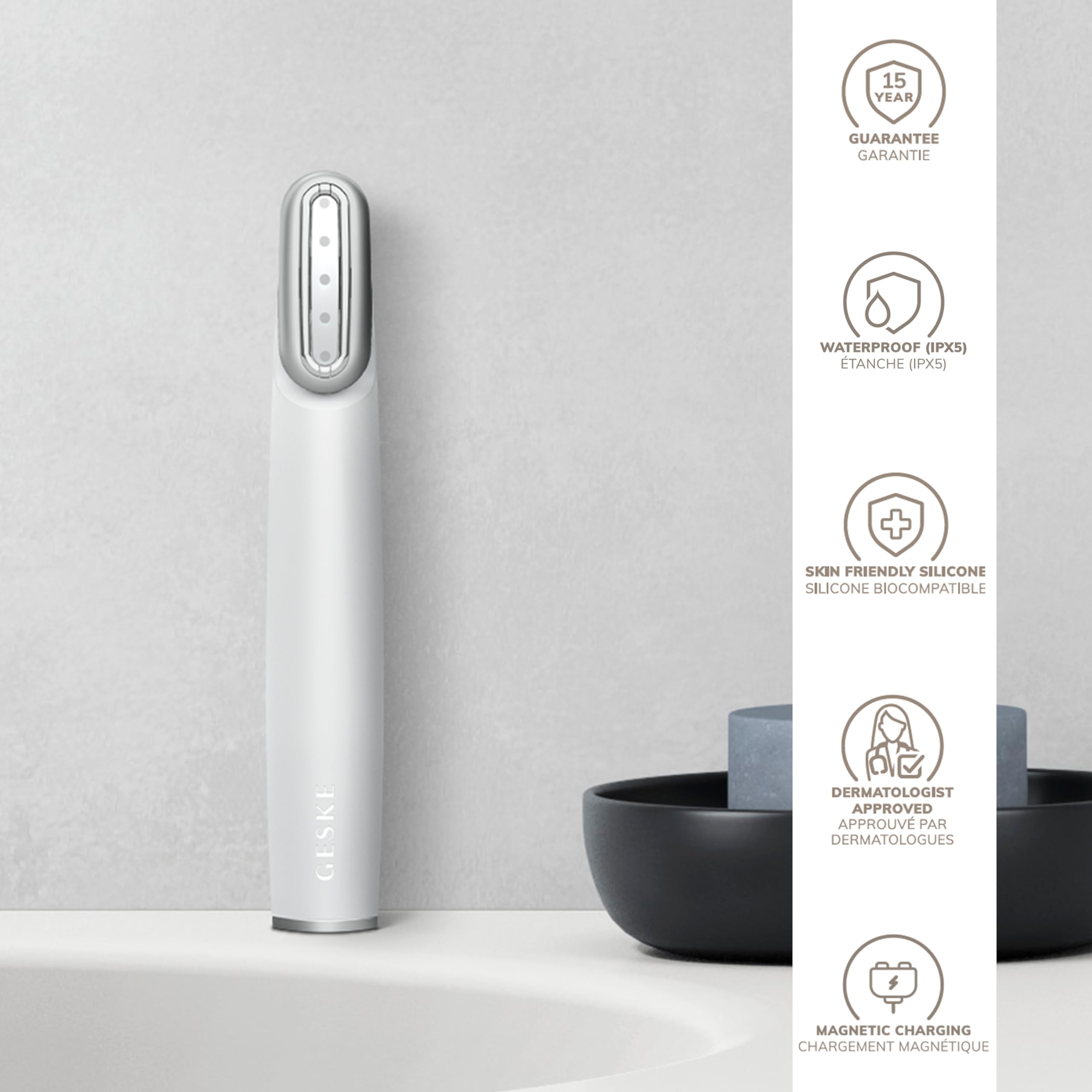 GESKE Skin Firming Wand | 7 in 1 | Anti-Aging | Mikrostrom Facelift | Reduziert Alterserscheinungen | Fortschrittlicher Facial Firmer | Red LED Light Technology | Flexibler Kopf