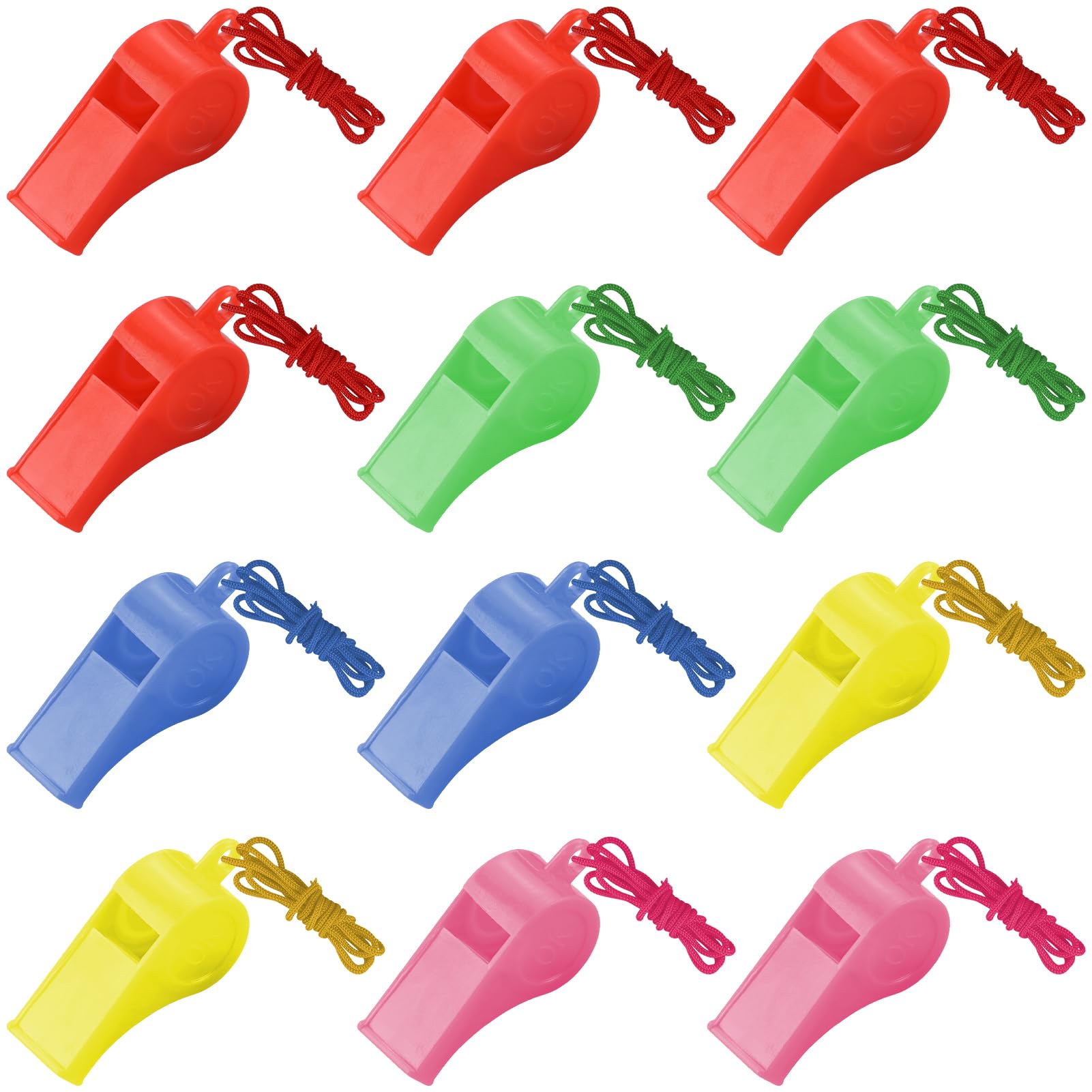 12pcs Silbatos Emergencia con Cordón,Sonido Fuerte Y Nítido,Paquetes De Silbatos De Plástico Ideales para Salvavidas,autodefensa,Viajes,Entrenamiento Deportivo,Camping(5 Colores)
