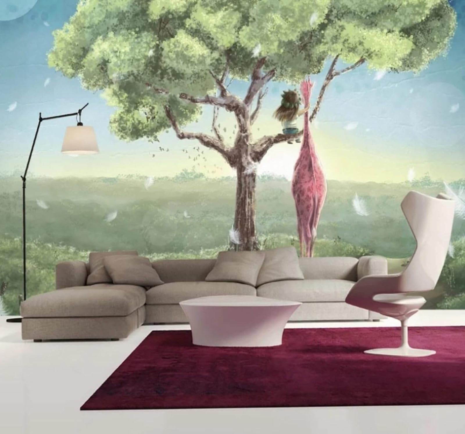 Wallpaper-3D-Xlm 430Cm×300Cm(B×H) Cartoon Giraffe Fresh Large Trees 3D Wallpaper Easy Install Feature Office Living Room Sofa Bedroom Tv Background Wall Decoration-430Cm×300Cm