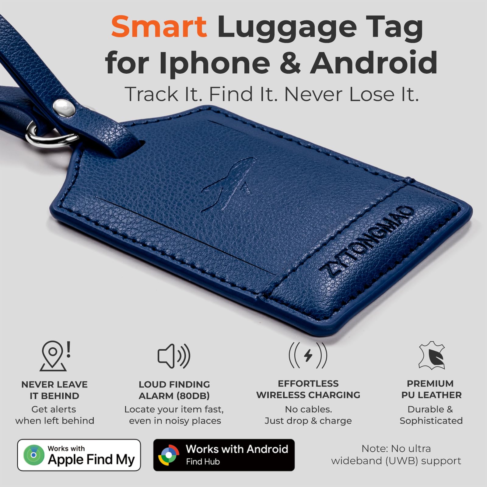Etichetta intelligente per bagagli con tracker integrato, funziona con Apple Find My e Android, etichetta da viaggio in pelle di alta qualità con copertura per la privacy, localizzatore wireless