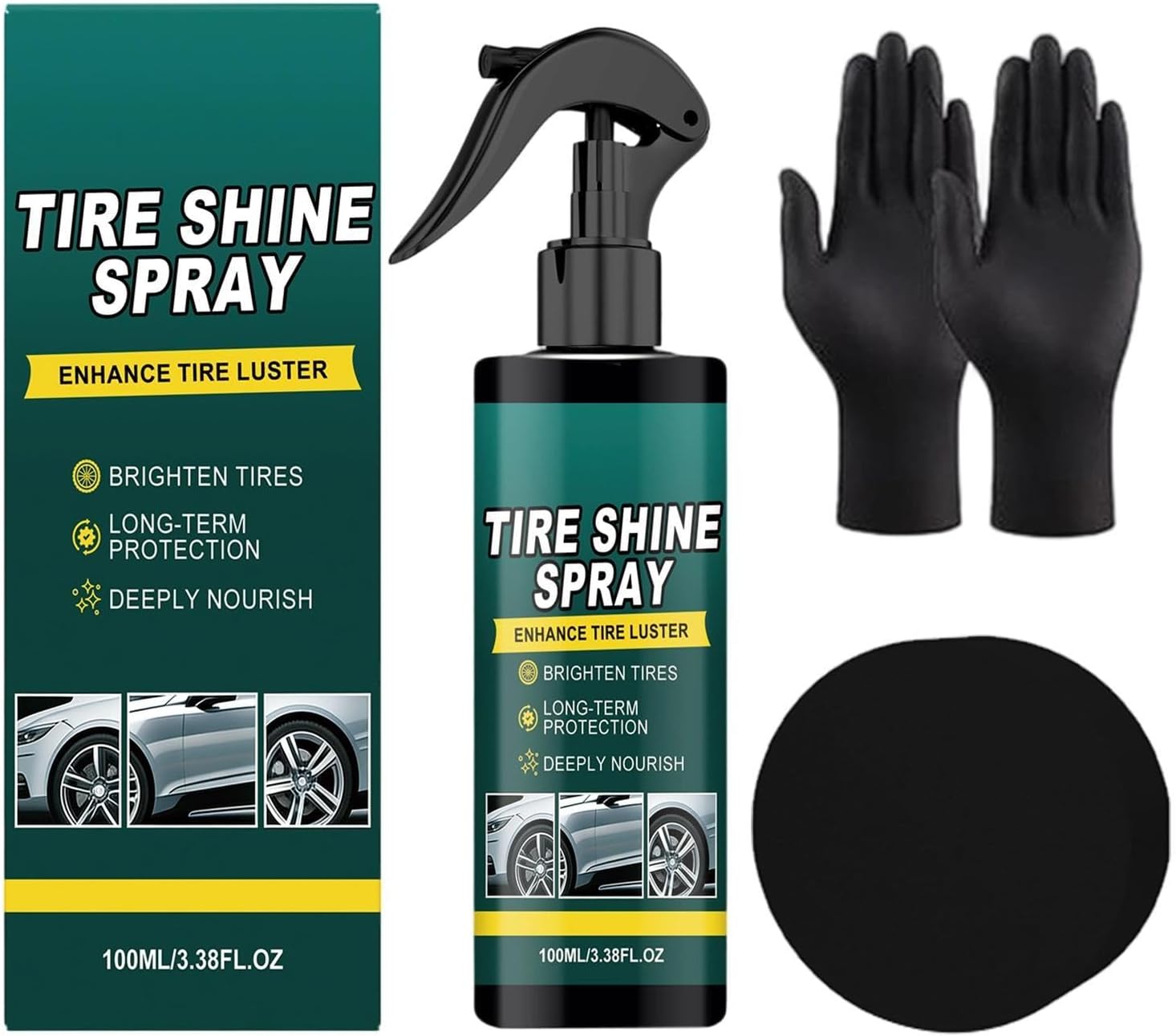 Wheel Shine for Car Tires Long Lasting with Sponge Gloves 100ml