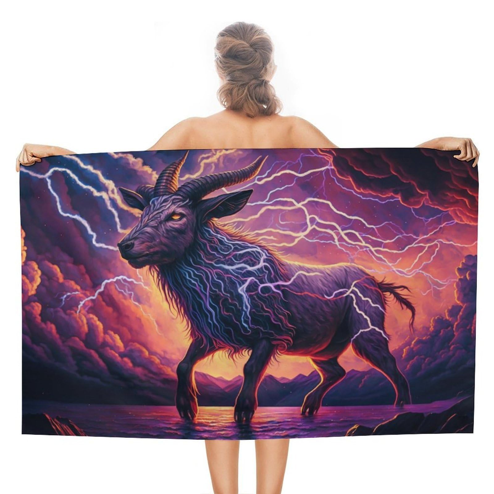 Serviette de plage légère Thundering Lightning Goat séchage rapide 130x80 cm