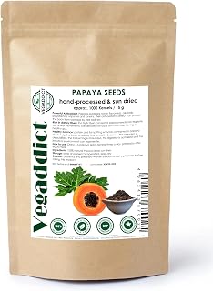 Vegaddict Natural Sun-Dried Papaya Seeds - High Papain & Carpain for Digestion Relief - Vegan, Gluten-Free, 1000 Seeds
