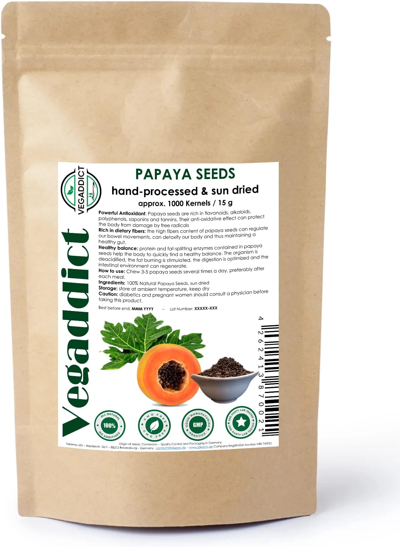 100% Natural Sun Dried Papaya Seeds | High Papain & Carpain Content | No Additives | Vegan | Laboratory Tested | Gluten & Lactose Free | Ethycally sourced | (approx 1000 seeds)