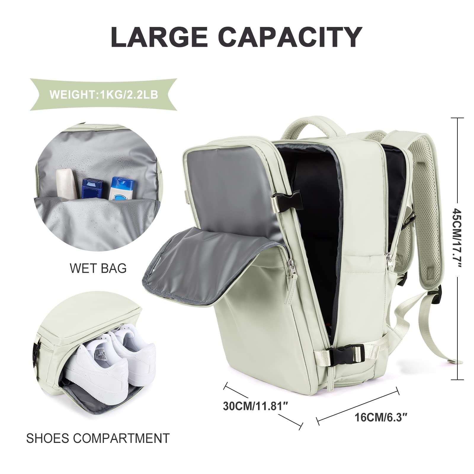 SZLX Zaino Ryanair 40x20x25 Bagaglio a Mano zaino Borse da Cabina per Easyjet 45x36x20 Zaino da Viaggio donna con porta ricarica USB, Borsa da Viaggio aereo Zaino Computer Impermeabile Casual Daypack