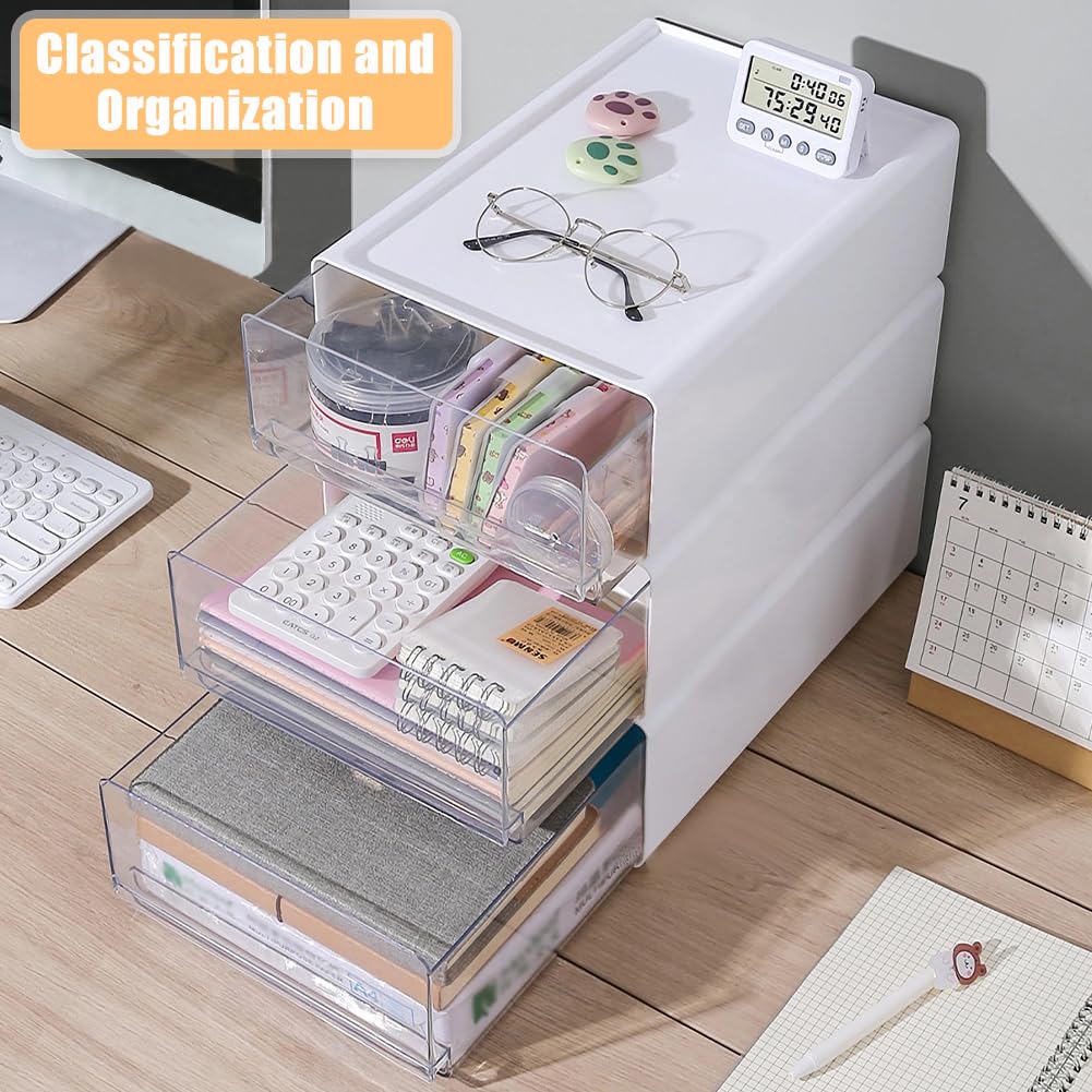 2 cassetti da scrivania, formato A4, organizer da ufficio, in plastica | Con cassetti impilabili, contenitore grande con cassetto per cancelleria e altri accessori da ufficio, bianco trasparente