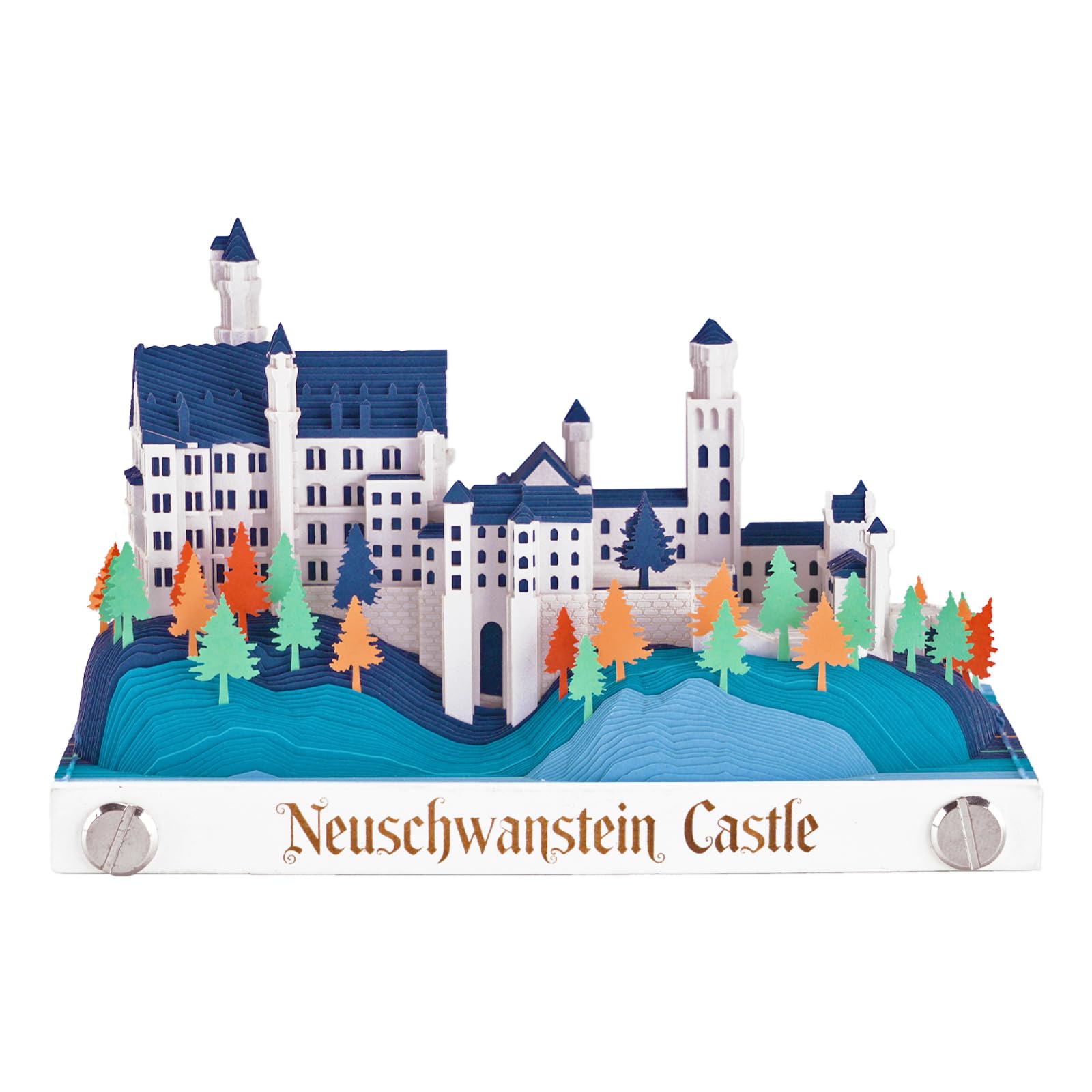 Calendario 3D dicembre 2025 & 2026 – Castello di Neuschwanstein | Calendario fai da te con blocco modello di carta | Elegante decorazione da scrivania e incantevole decorazione invernale