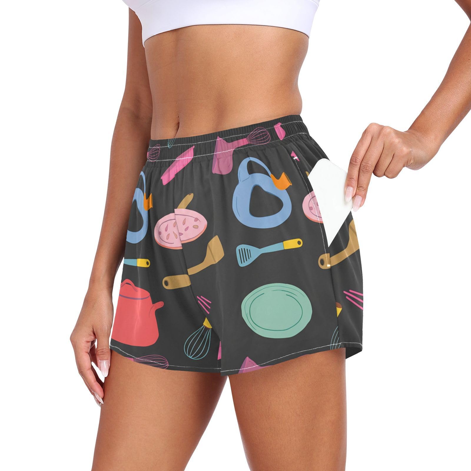 UMIRIKO Women Athletic Shorts Kitchen Utensils Cookware Whisks Running Shorts for Women 2XL 202c1219