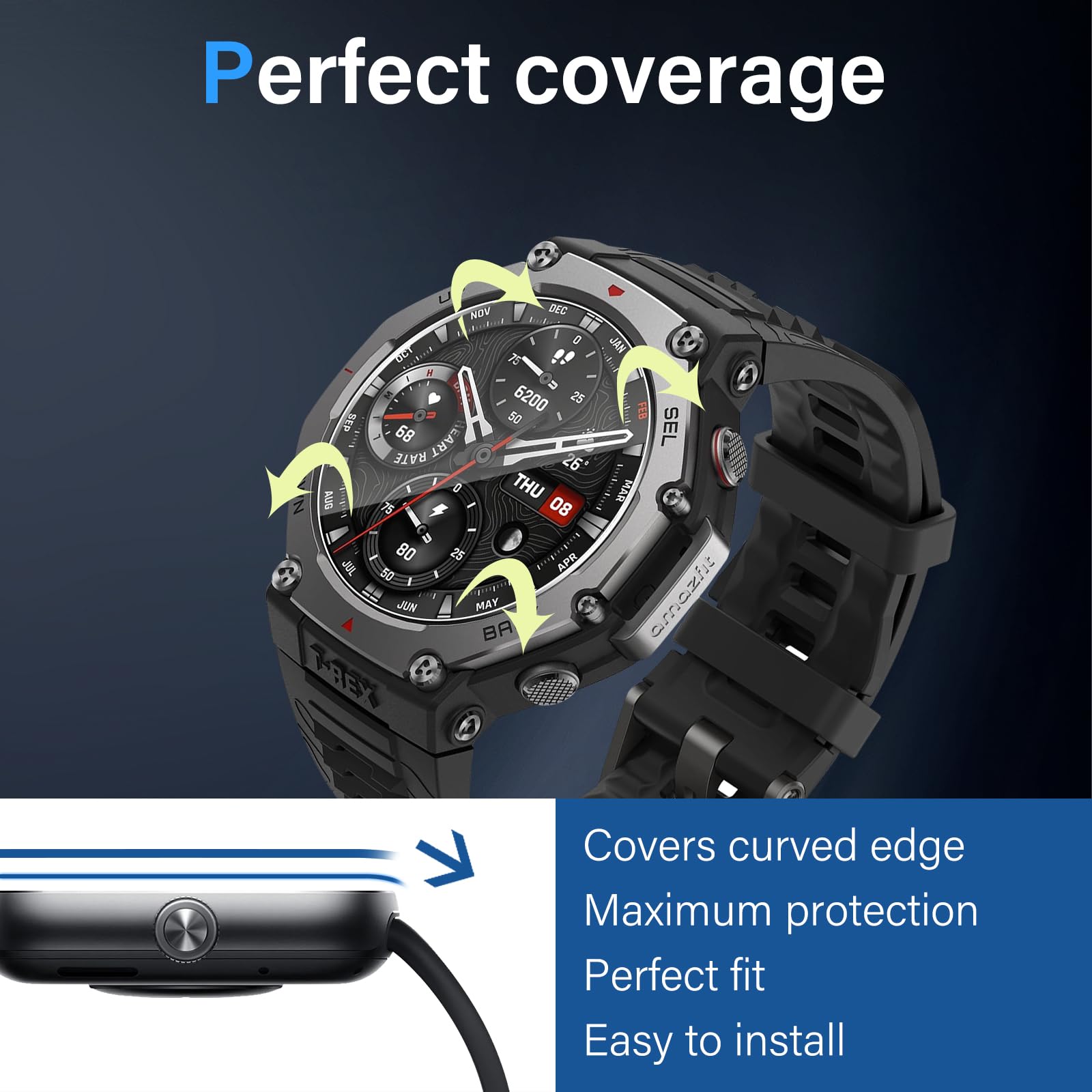 Aerku Pellicola Vetro Temperato per Amazfit T-Rex 3 [3 Pezzi