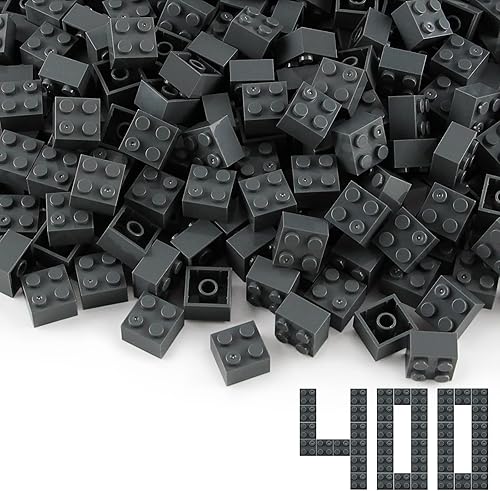 Feleph Ladrillos de 2 x 2, gris piedra oscura, 400 piezas, piezas de construcción clásica, juego creativo, juego creativo compatible con 3003 Major