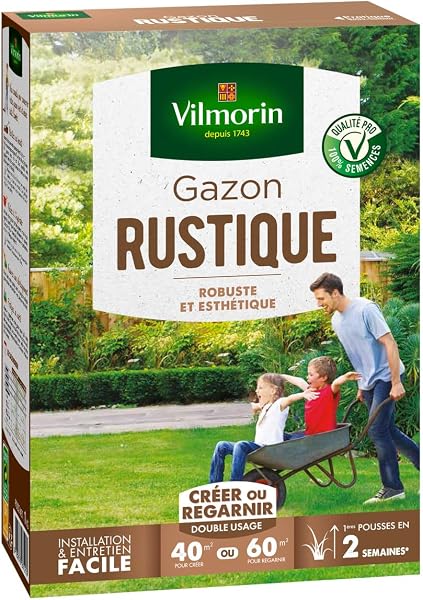 VILMORIN - Gazon Rustique - Robuste et esthétique, 1kg, Vert - 1