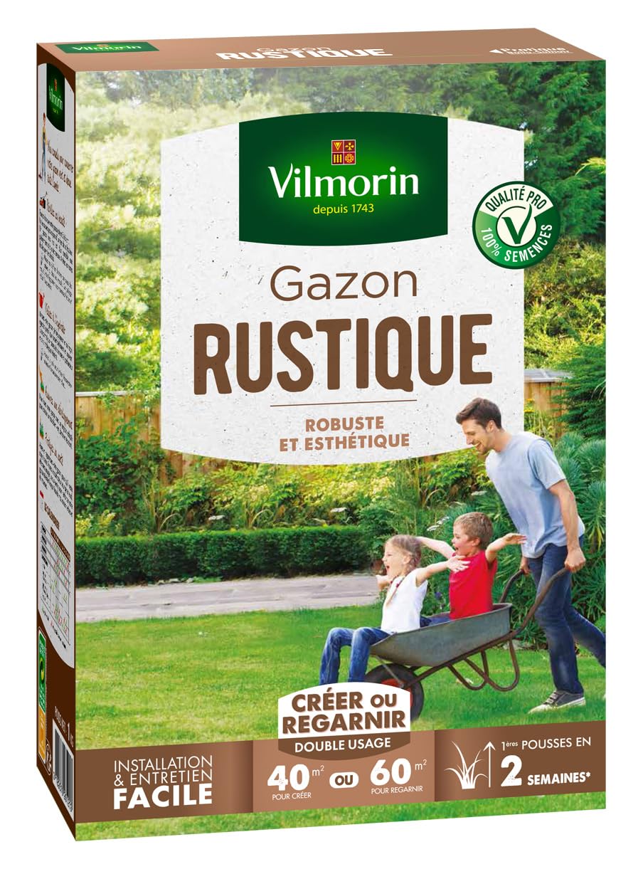 VILMORIN - Gazon Rustique - Robuste et esthétique, 1kg, Vert