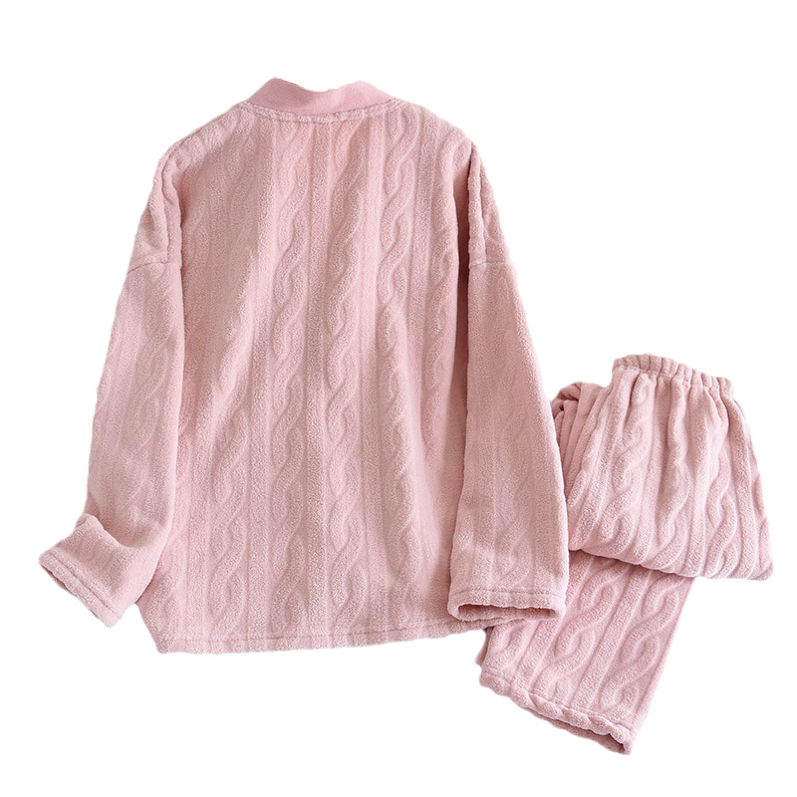 Set Pigiama in Pile Donna -Winter Thicken Coppia Flanella Pigiama Set V-Scollo Cardigan Home Abbigliamento Manica Lunga Pigiama con Tasca Moda Loungewear