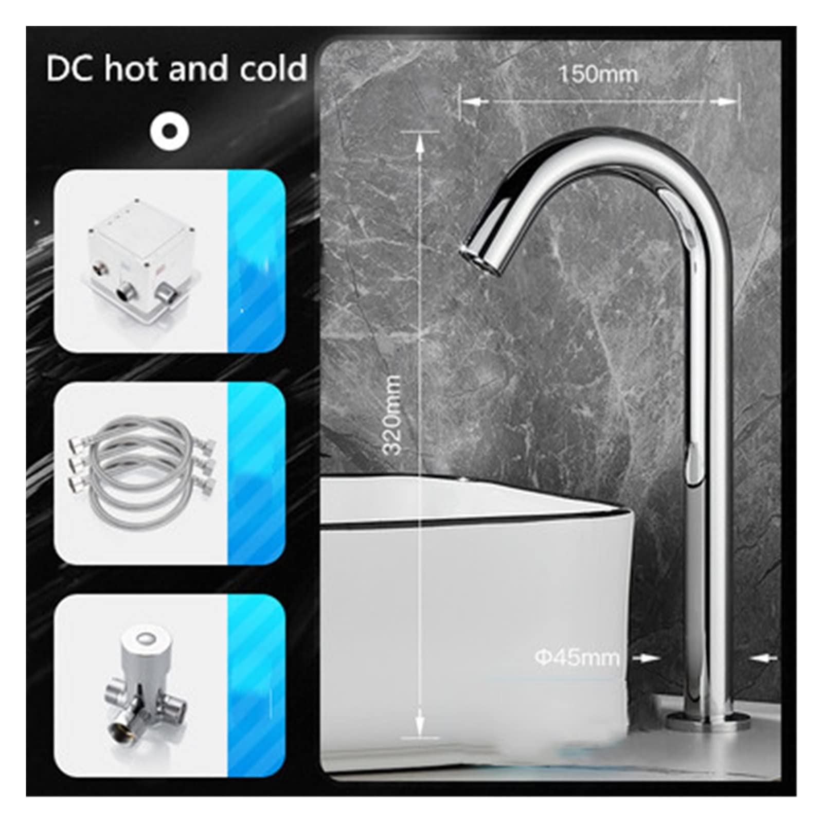 Grifo de Lavabo con Sensor de latón Cromado, Grifo para Lavabo de baño, Grifo de Lavabo de CC Simple, Grifo de Lavabo Vintage, Grifo Mezclador con grúa