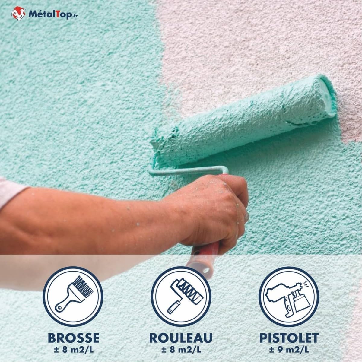 Metaltop - Peinture Mur Exterieur - Blanc pur - RAL 9010-1 L - Peinture microporeuse, application sur crépi, béton, brique pour une protection jusqu'à 10 ans