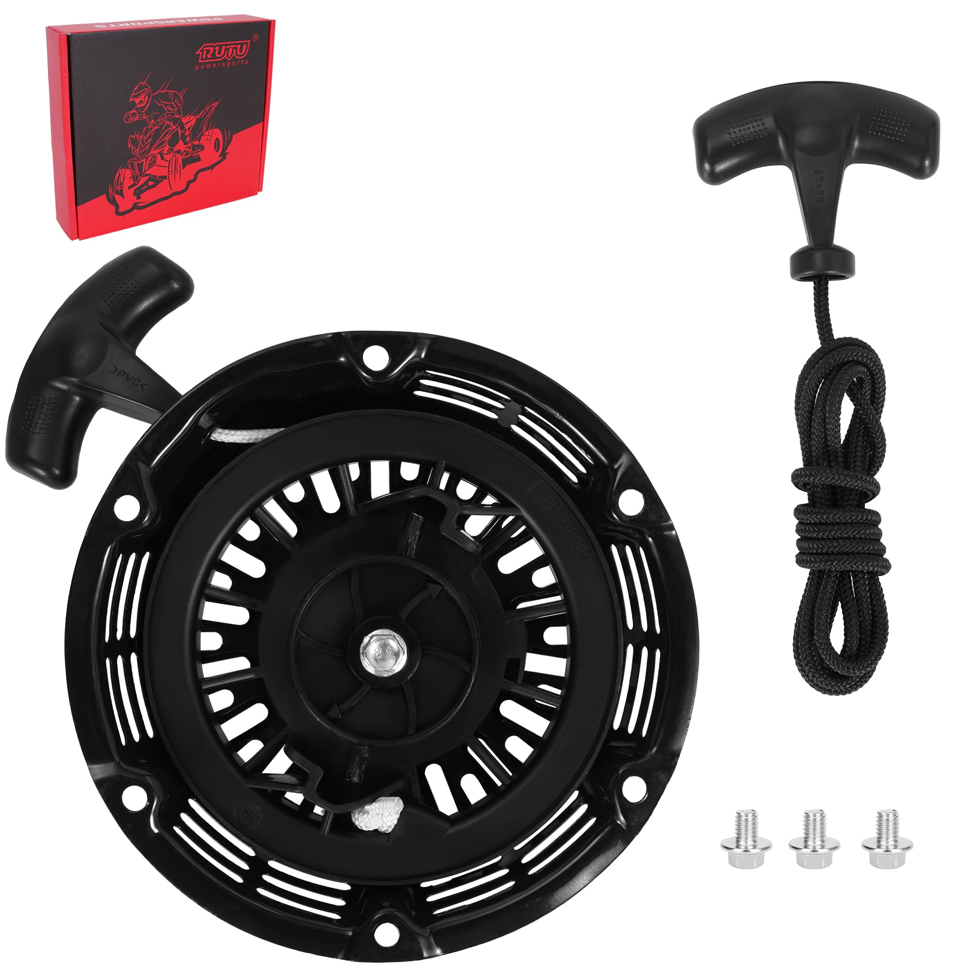 RUTUGX160 Pull Start Assembly for GX120 GX160 GX200 Pull Recoil Starter for Predator 212cc BT200X CT200U 168F Go Kart Carter Engine 5.5/6.5/7hp Motor Replace Black