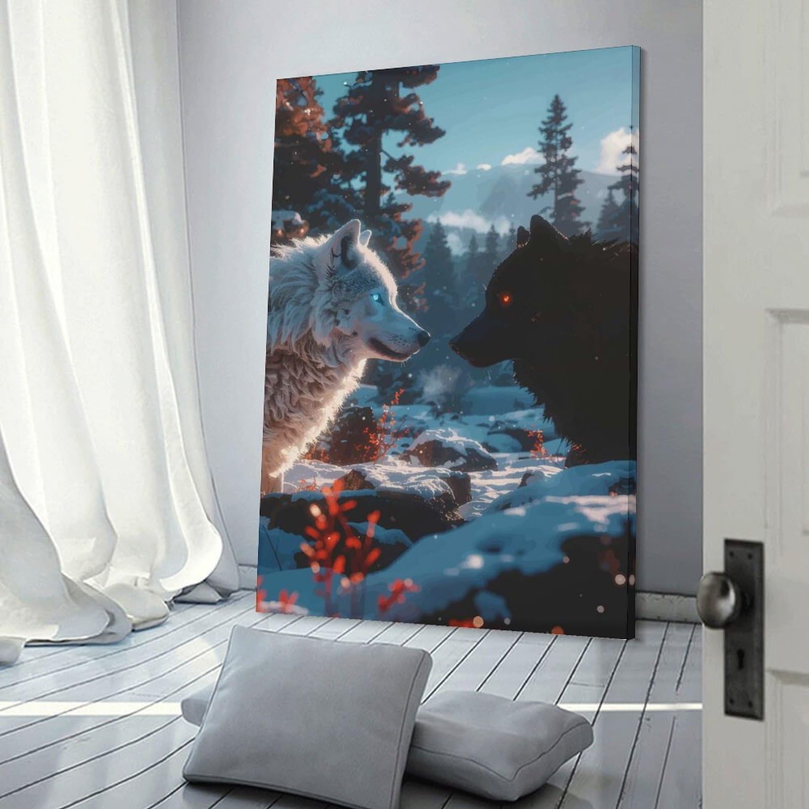 Junmoney White And Black Wolves in Winter Home Decor Wall Art, 08x12inch(20x30cm), for Apartments, Flats Or New Home Decor, An Easy Choice for New Home Styling