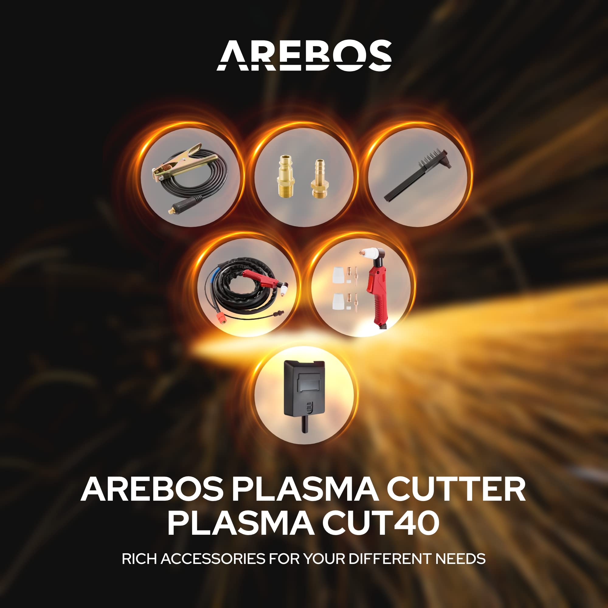 Arebos Cortadora por Plasma CUT40 | Profundidad de Corte hasta 12 mm | Tecnología IGBT | 230 V | 20–40 A | Compacta y Fácil de Usar | No Requiere Alta Tensión | Incluye Accesorios