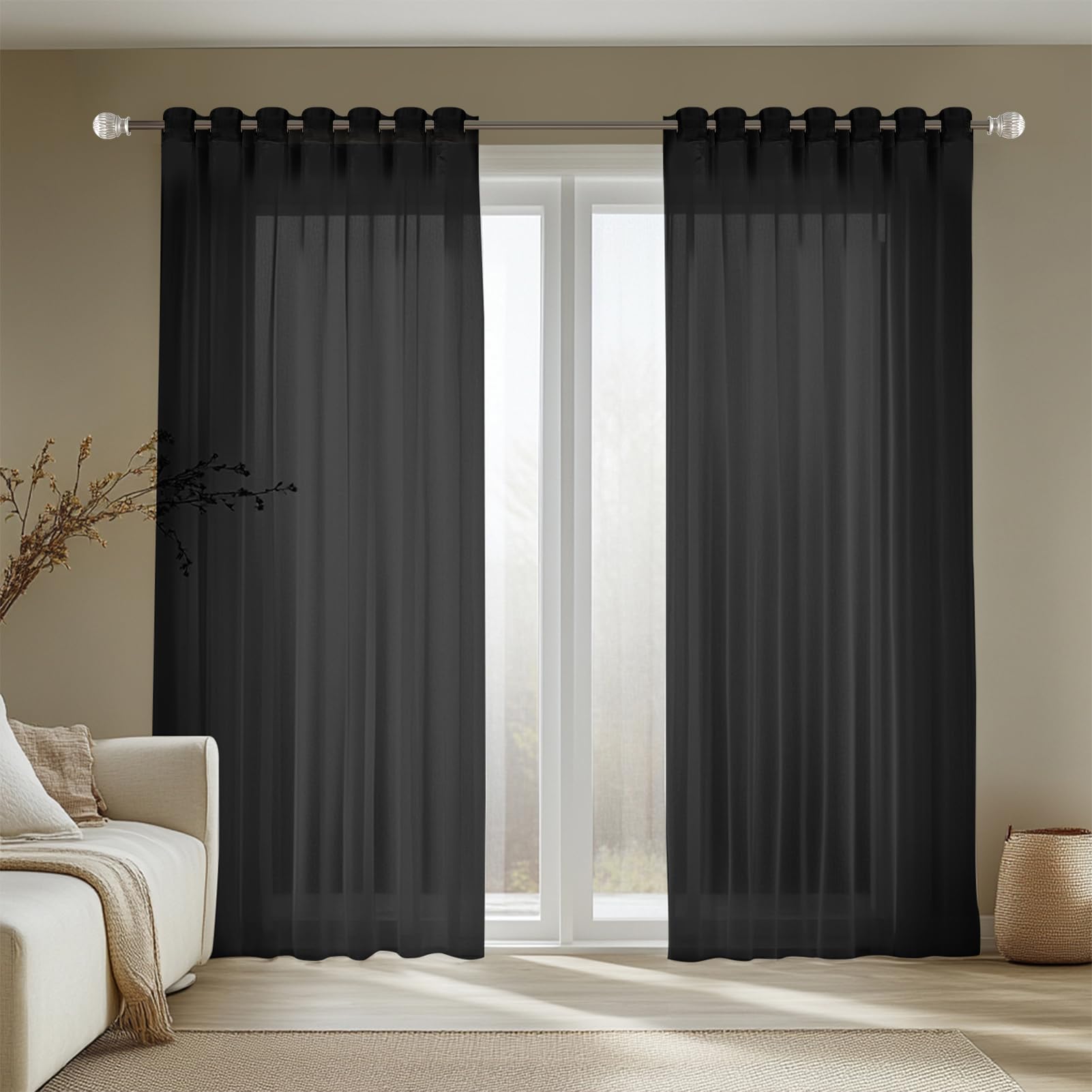 NAKIHOUSE Voile Curtain 84 Drop 2 Panels Net Curtains for Windows Eyelet Top Sheer Curtains for Kitchen Living Room Bedroom Window Treatment