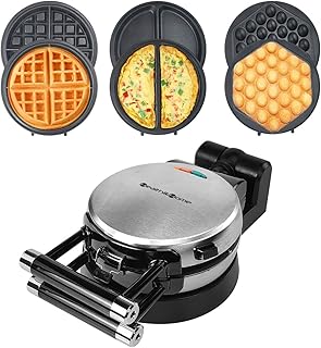 Health and Home 3 Interchangeable Baking Plates for Making waffles, Eggette, Omelet, Upgrade 360 Rotating Belgian Multifunction Nonstick Baking Maker