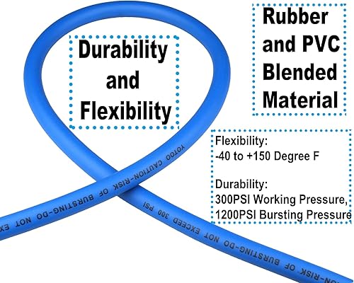 Miniatura 3 de YOTOO Manguera de aire híbrida de plomo de 3/8 pulgadas por 10 pies, 300 PSI resistente, ligera, resistente a las torceduras, flexibilidad para todo