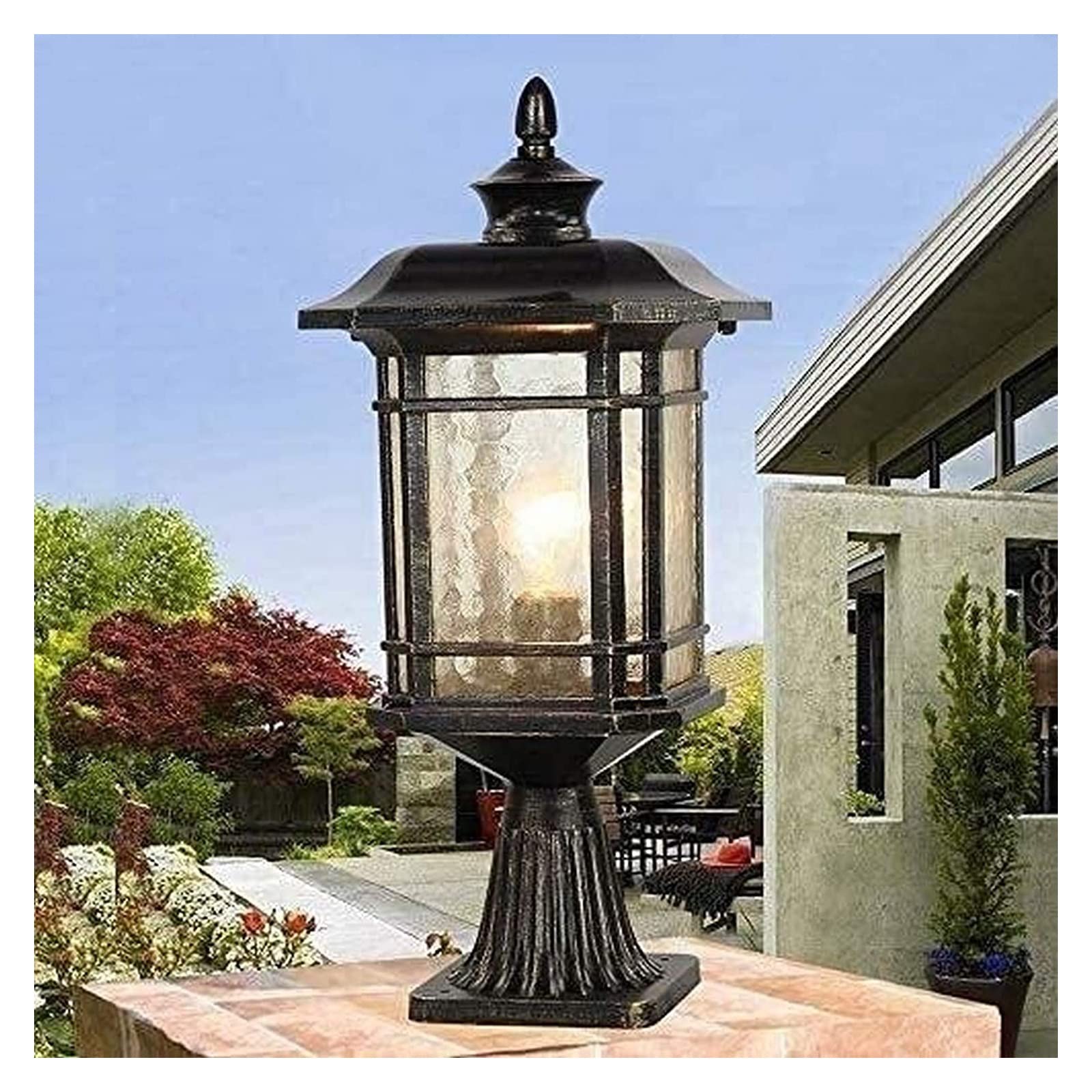 Luci a colonna per cortile Lampada per palo Doria Lampada a colonna nera opaca IP55 Luci per molo impermeabili per esterni Corridoio Portico Padiglione Luci per patio Lampada da giardino in vetro per