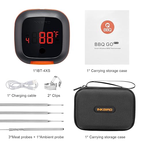 Miniatura 2 de Inkbird Termómetro Bluetooth para barbacoa y estuche de almacenamiento de transporte, 4 sondas termómetro inalámbrico para carne con temporizador,