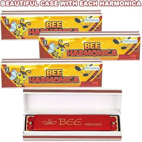 Miniatura 7 de ArtCreativity Bee Armónicas para niños, juego de 4, divertidos instrumentos musicales para niños, juguetes musicales envueltos individualmente en