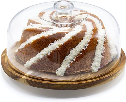 Elavain - Soporte giratorio para tartas con cúpula - Soporte de madera para tartas con tapa acrílica resistente a las roturas base giratoria Lazy
