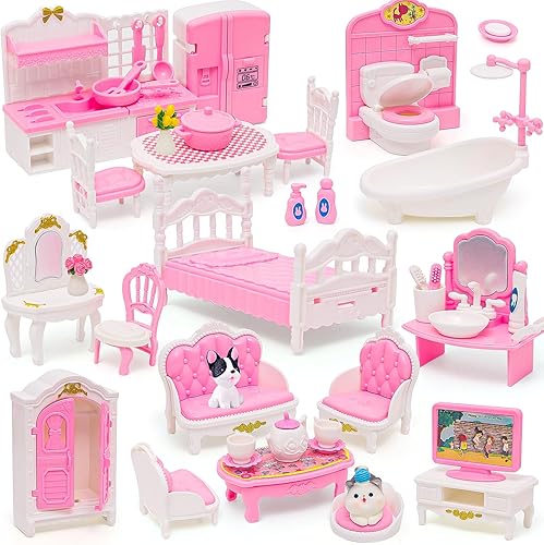 Miniatura 8 de Casa de muñecas Mini muebles de 45 piezas de muebles de casa de muñecas, accesorios de juego de simulación, dormitorio, sala de estar, baño, cocina