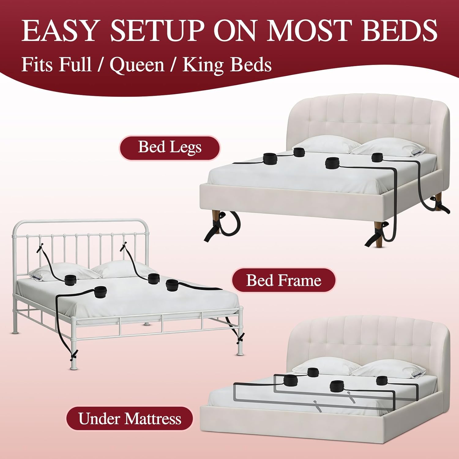 BDSM Bed Restraints & Hands-Free Wearable Panty Vibrator, Rose App Controlled Clitoral Stimulator Vibrating Panties & 4-Strap Tie-Down Bondage Set Ankle Wrist Cuffs for Women Couples Beginner