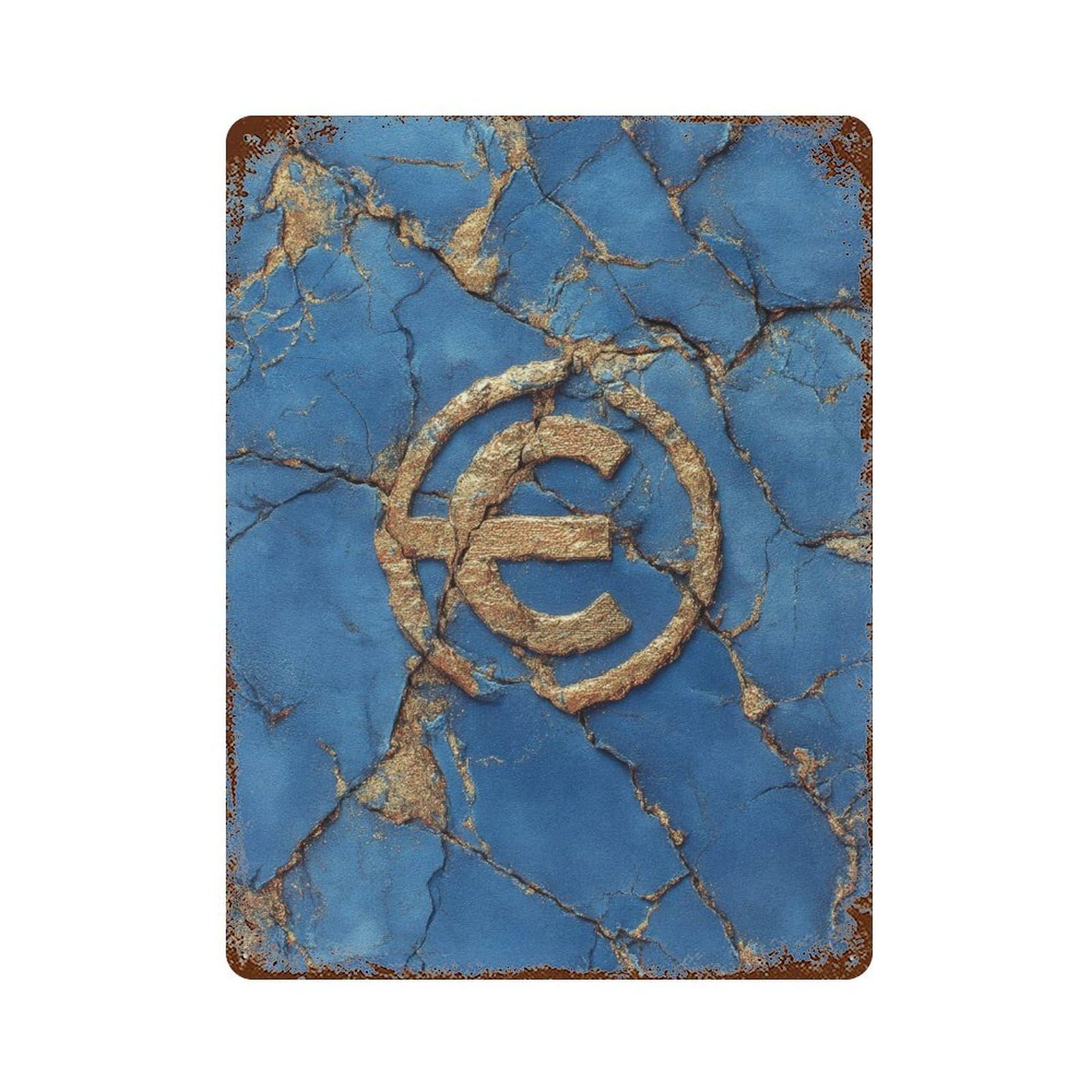 Premium Gold Euro Symbol Weathered Tin Sign 15.7"x11.8", Novelty Wall Decor for Garage, Pub Or Kitchen