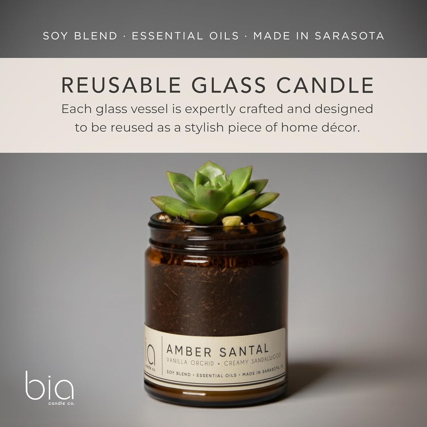Amber Santal Candle, Sandalwood Amber & Vanilla, Perfume-Inspired Scented Soy Candle, Hand-Poured in USA, 7 oz