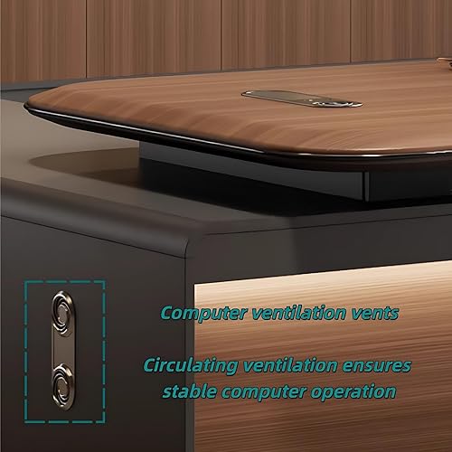 Miniatura 6 de Escritorio ejecutivo con cajones: moderno escritorio ejecutivo en forma de L con luces, toma de corriente integrada, escritorio de oficina en casa