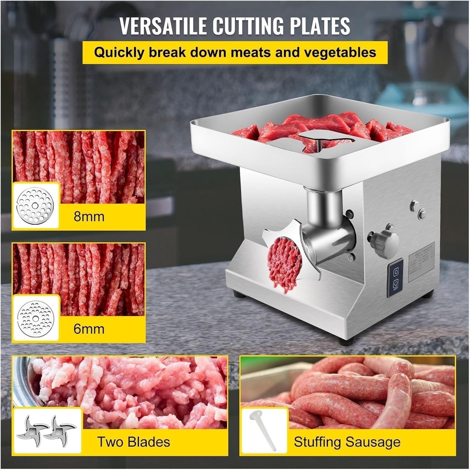 Generico Tritacarne Elettrico, insaccatrice Professionale in Acciaio Inox per Uso intensivo, Robot da Cucina per la casa (1100 kW)