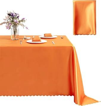 Rectangle Satin Tablecloth 60 x 120 Inches, Orange | 1 Pack, Bright Overlay Table Cover, Silky Smooth Fabric, Wedding Banquet Table Decoration